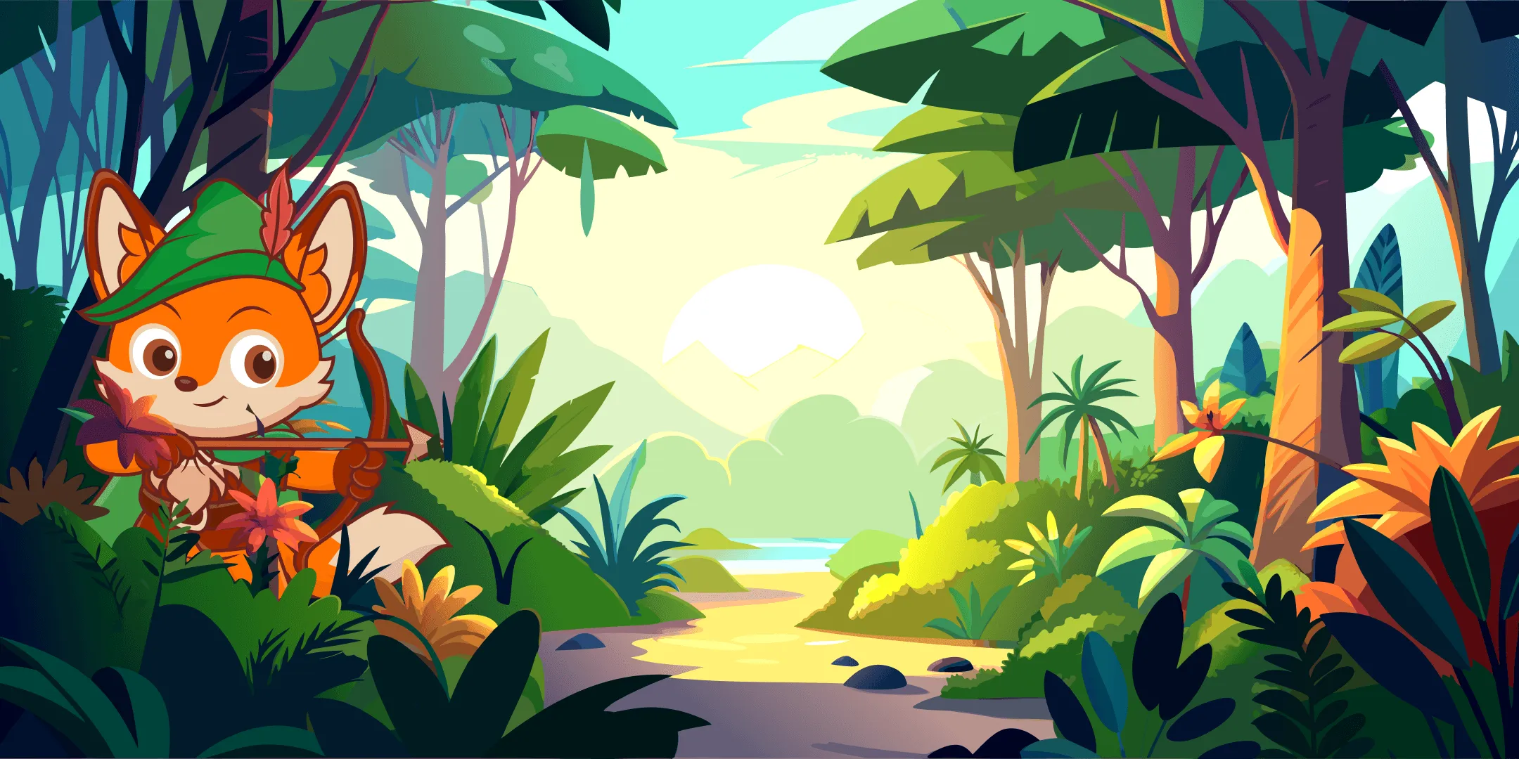 Fox with a bow in the woods